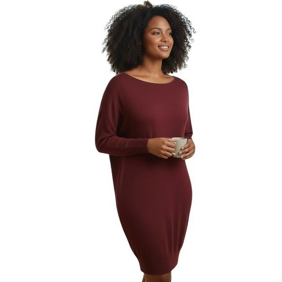 Eileen Fisher Dresses & Skirts - Eileen Fisher Burgundy Knit Dress Dolman Sleeve Comfy Casual Minimalist Large